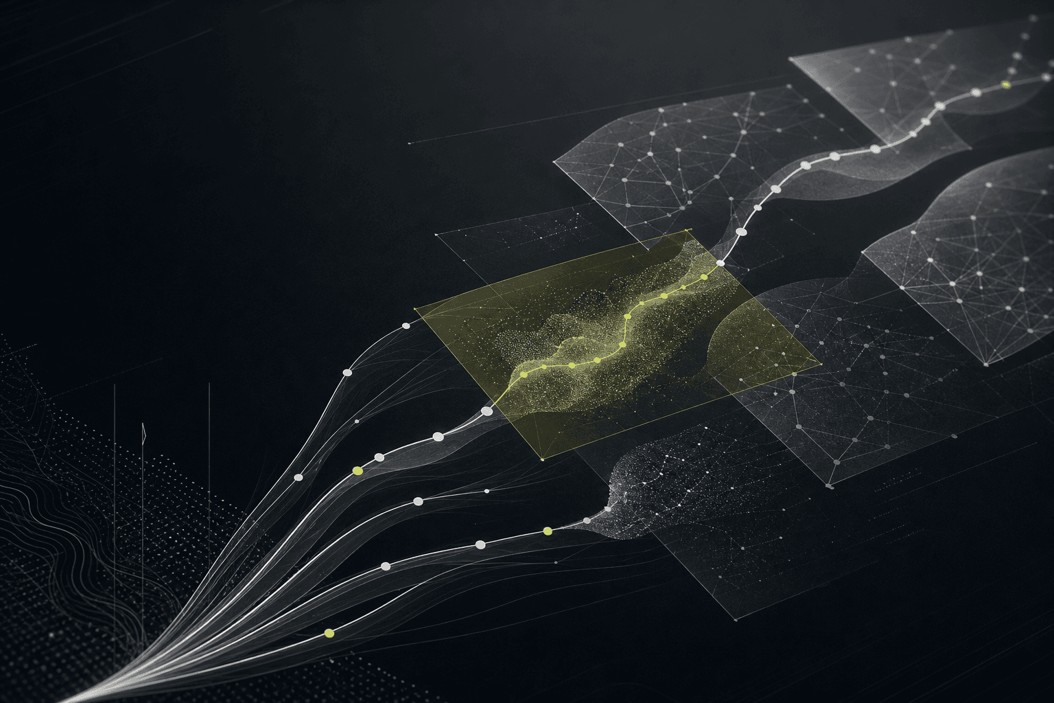 Abstract product visualization of branching scenarios and a highlighted future path
